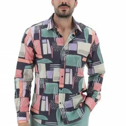 8.9 OTTOPUNTONOVE Camicia In Cotone Fantasia Riquadri Colorati
