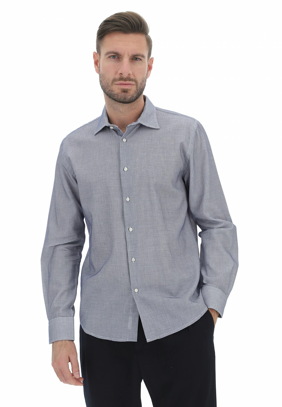 Camicia In Cotone Age In Microfantasia Con Collo Alla Francese 3 Camicia In Cotone Age In Microfantasia Con Collo Alla Francese