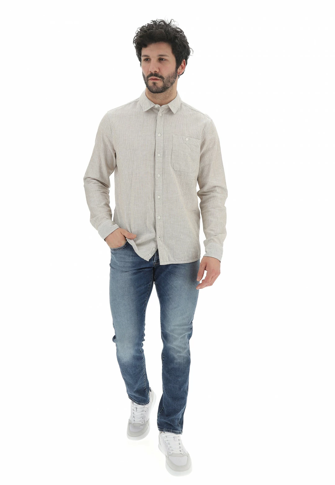 Camicia Blend Uomo Rigata All Over Con Taschino Sul Petto 11 Camicia Blend Uomo Rigata All Over Con Taschino Sul Petto - immagine 9