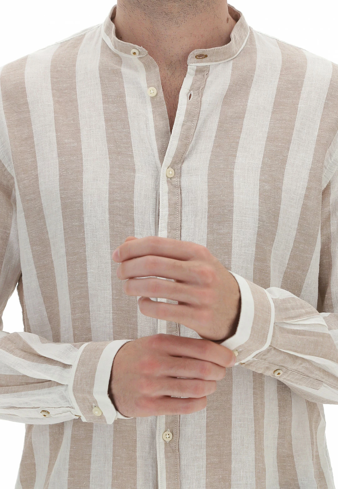 Camicia Coreana Age Uomo Rigata In Misto Lino E Cotone 7 Camicia Coreana Age Uomo Rigata In Misto Lino E Cotone - immagine 5