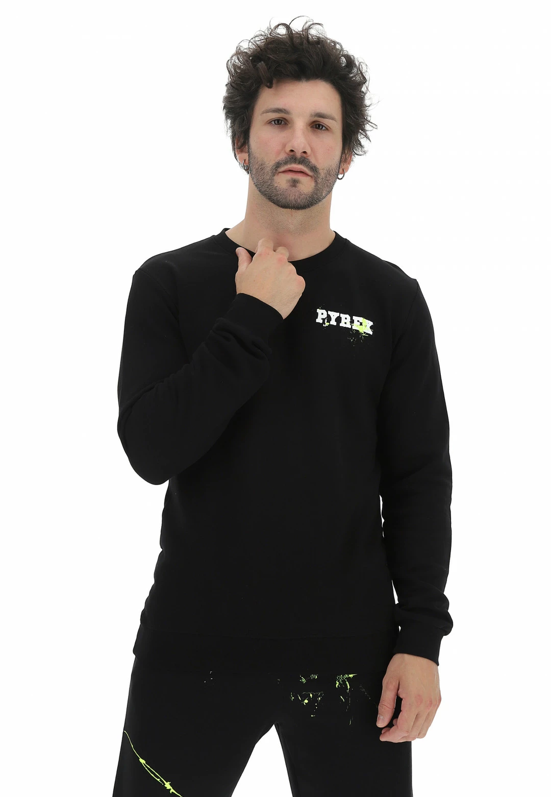 Felpa Girocollo Pyrex Uomo Made In Italy Con Scritta Logo Spruzzata 3 Felpa Girocollo Pyrex Uomo Made In Italy Con Scritta Logo Spruzzata