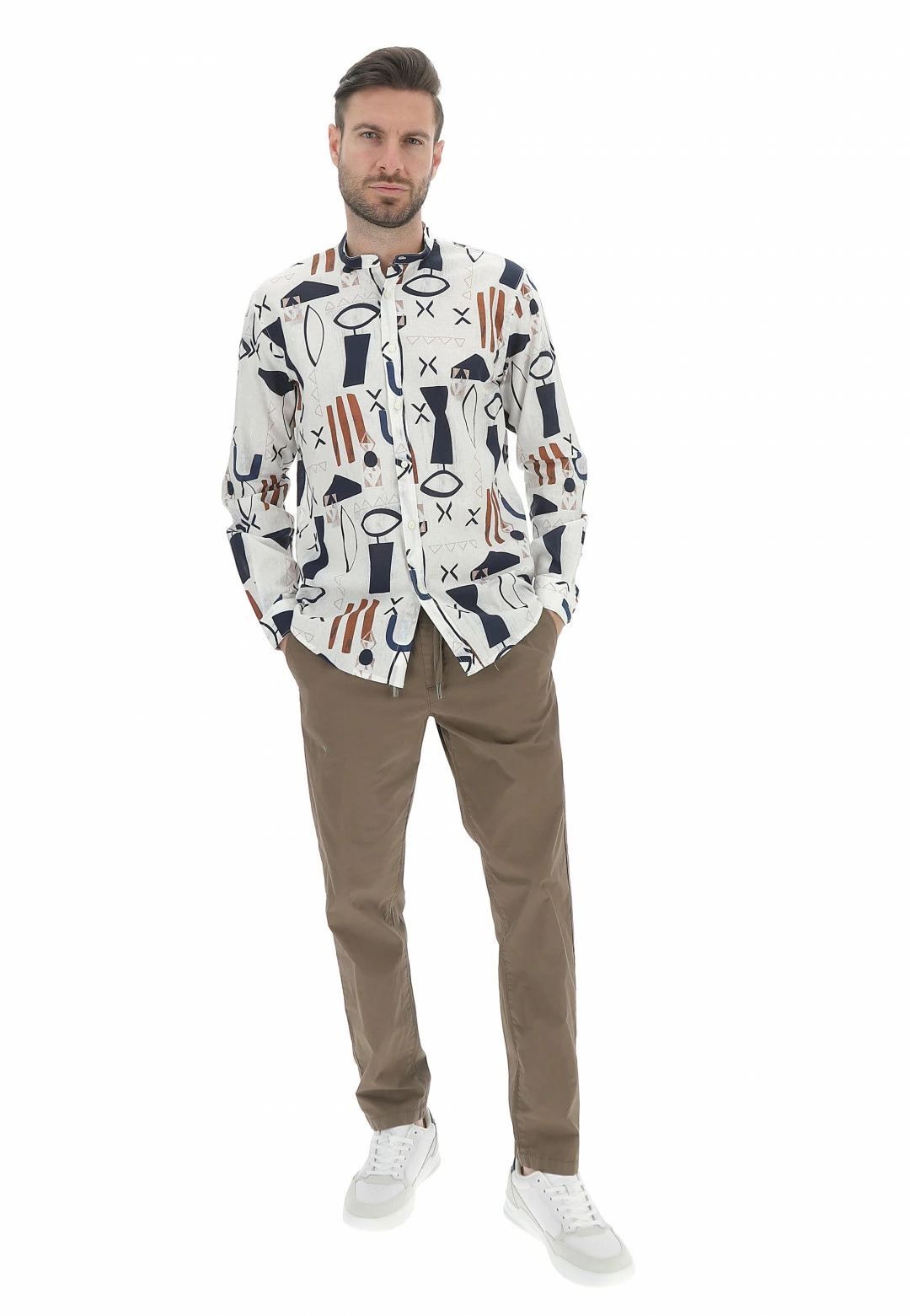 Camicia Coreana Age Uomo In Misto Lino E Cotone Con Fantasia Tribale 6 Camicia Coreana Age Uomo In Misto Lino E Cotone Con Fantasia Tribale - immagine 4