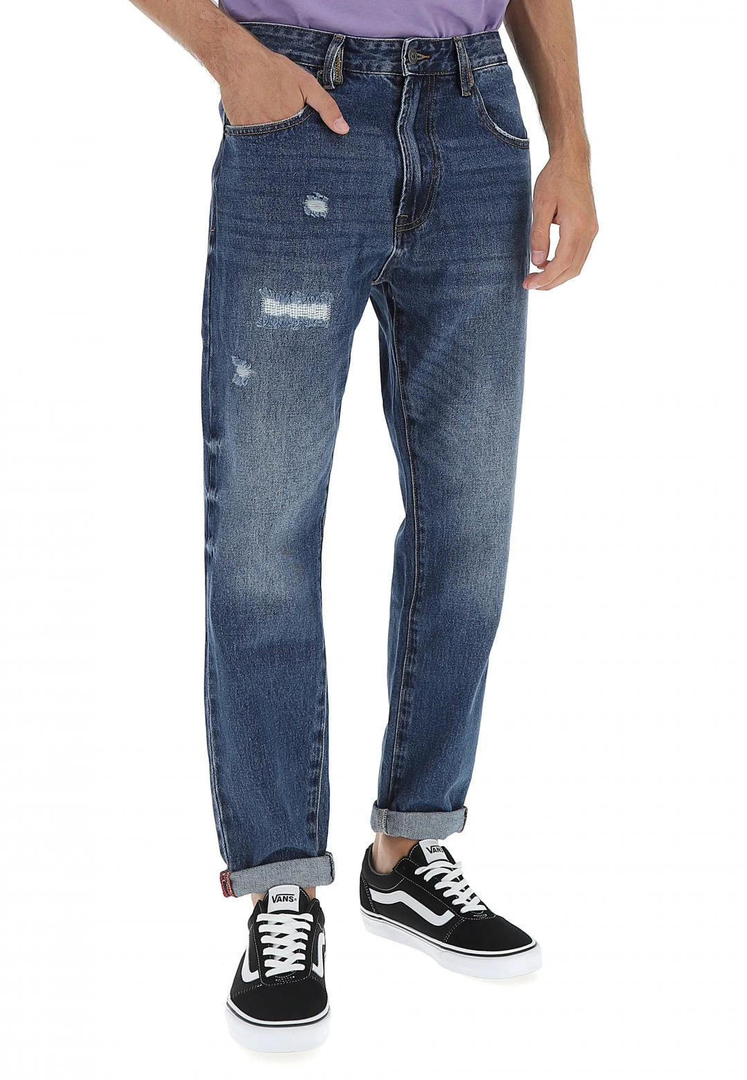 8.9 OTTOPUNTONOVE Pantalone Jeans 8.9 Mod. Wilson In Cotone Loose Fit Con Lavaggio Scuro E Rotture 3 8.9 OTTOPUNTONOVE Pantalone Jeans 8.9 Mod. Wilson In Cotone Loose Fit Con Lavaggio Scuro E Rotture