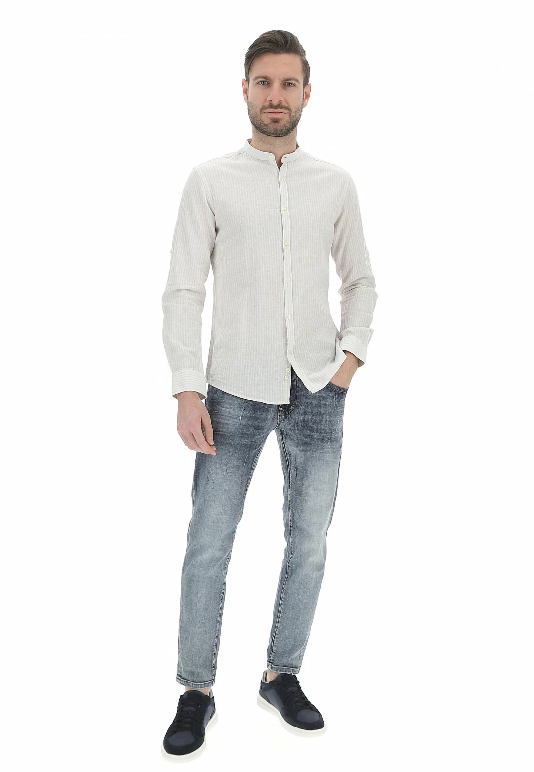 Over-D Camicia Over/d Con Collo Alla Corena In Misto Lino A Righe 6 Over-D Camicia Over/d Con Collo Alla Corena In Misto Lino A Righe - immagine 4