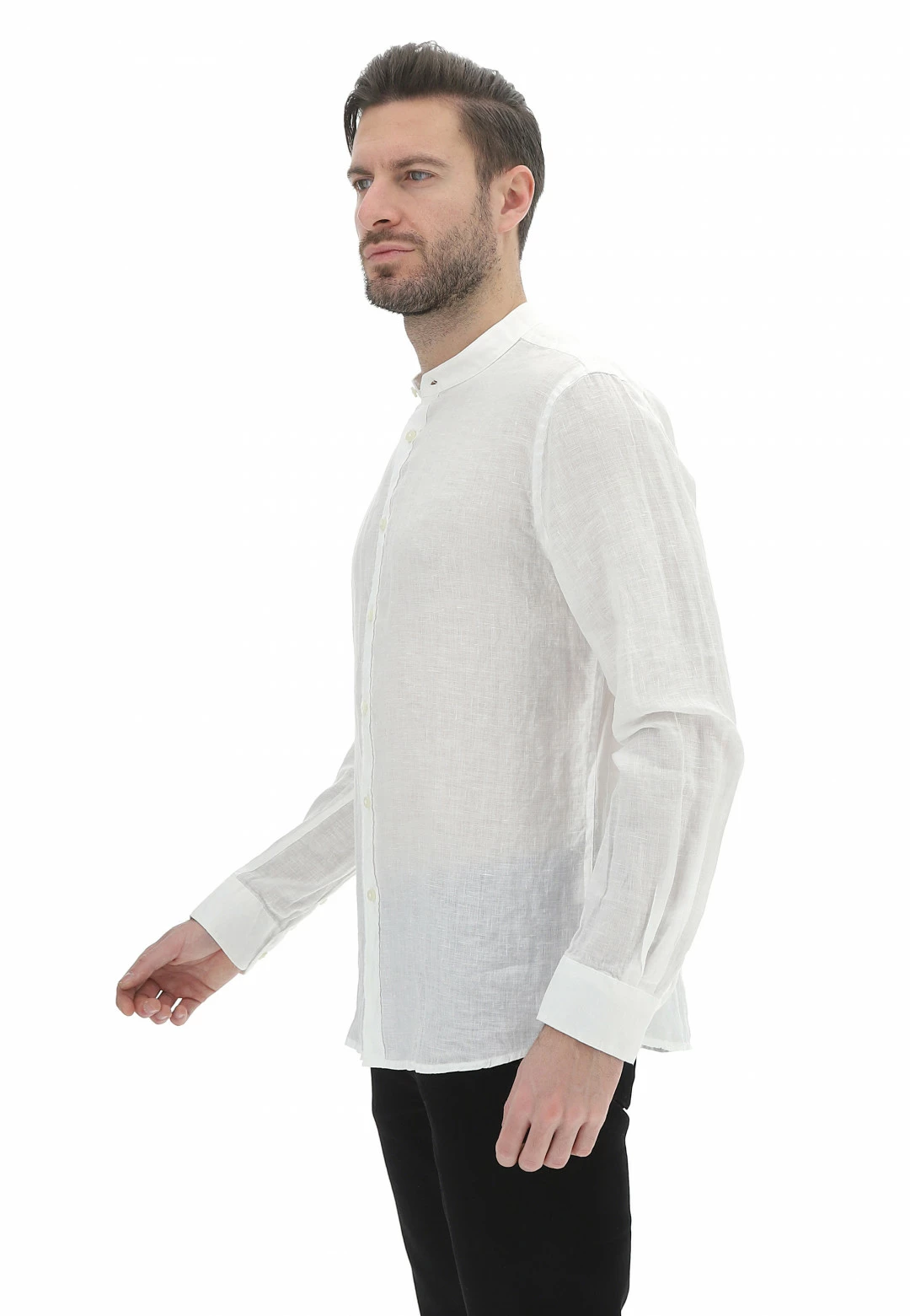 Camicia Age Uomo Con Collo Coreana 100% Lino Tinta Unita 4 Camicia Age Uomo Con Collo Coreana 100% Lino Tinta Unita - immagine 2