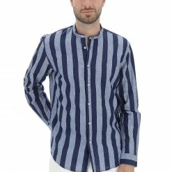 8.9 OTTOPUNTONOVE Camicia Coreana 8.9 In Lino E Cotone A Righe Uomo