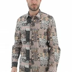 Camicia Casual Uomo Age In Msto Lino E Cotone Con Fantasia Astratta