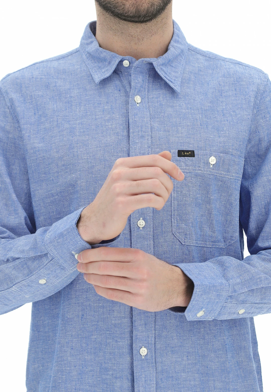 Camicia Uomo Lee In Misto Cotone E Lino Tinta Unita 6 Camicia Uomo Lee In Misto Cotone E Lino Tinta Unita - immagine 4