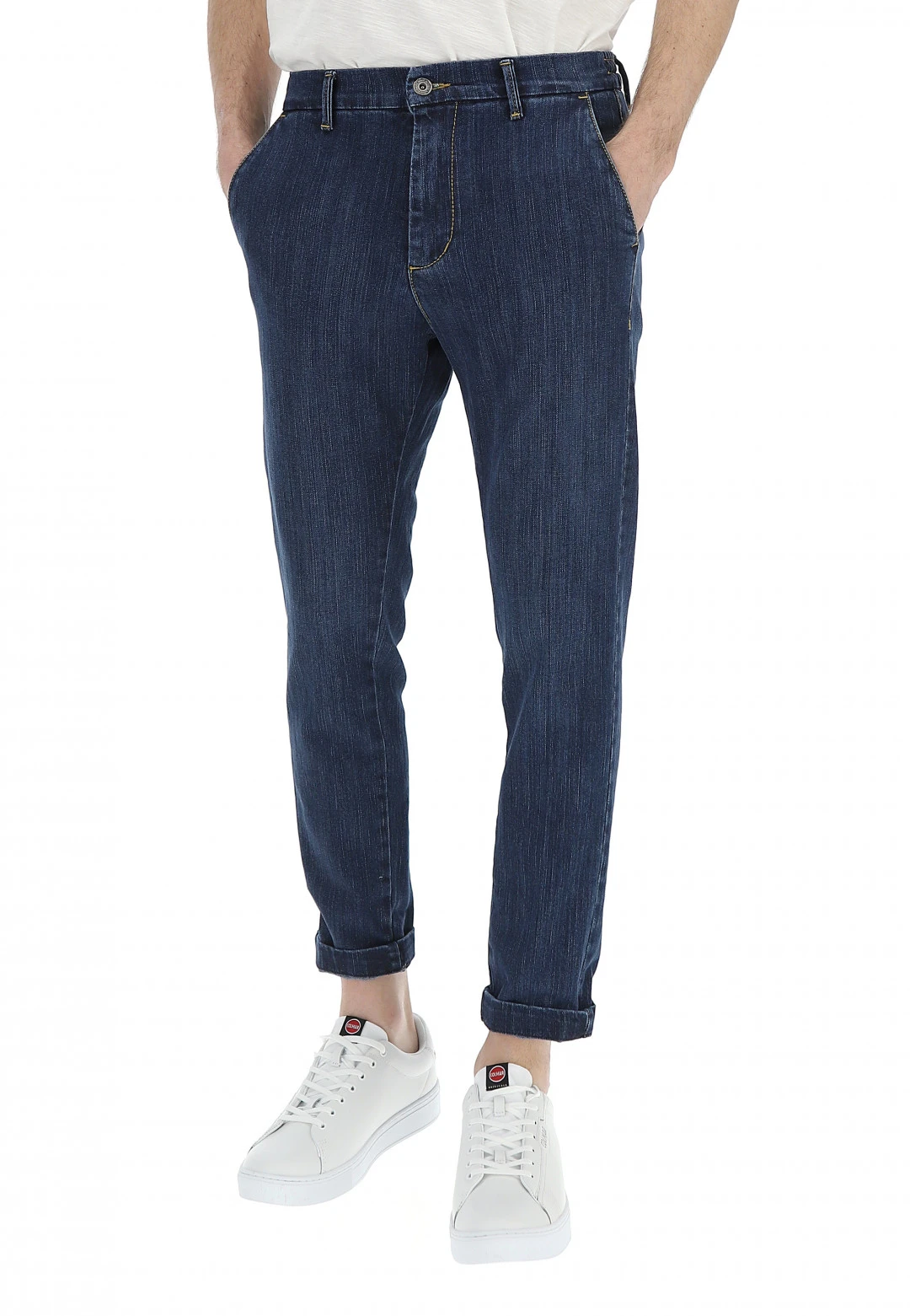 Pantalone Chino In Denim Con Elastico Sul Retro Eks 3 Pantalone Chino In Denim Con Elastico Sul Retro Eks