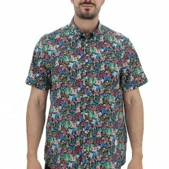 Camicia Manica Corta Bugatti In Fantasia Floreale Sfondo Blu