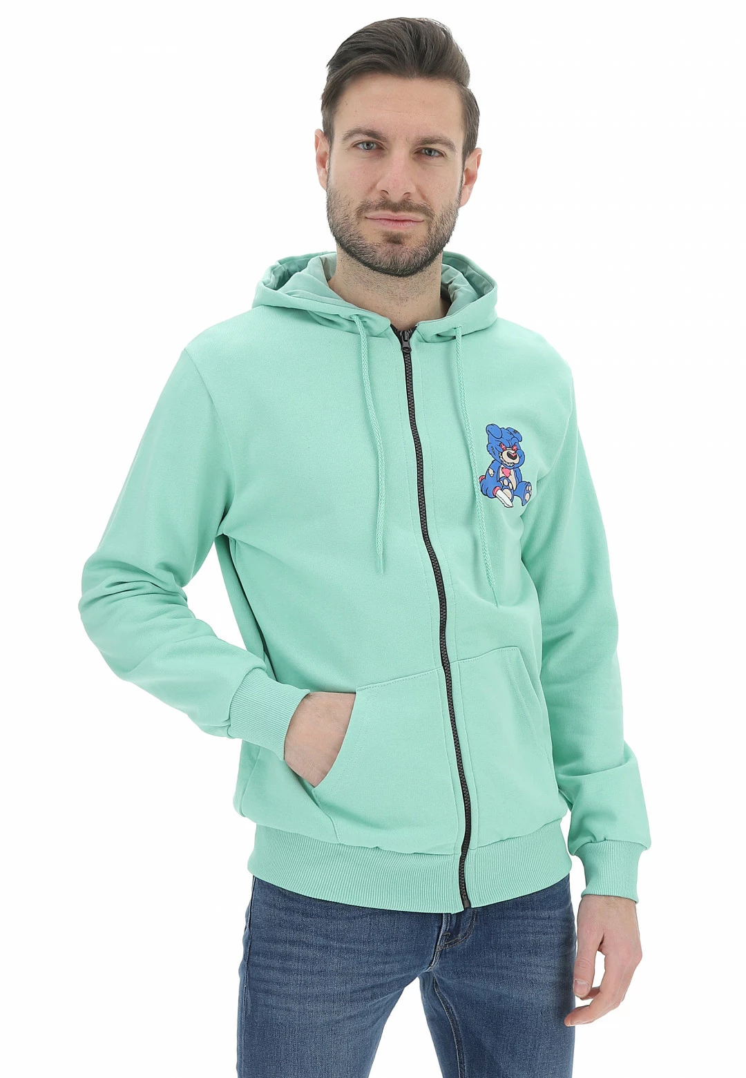 Felpa Ful Zip Whatever Con Cappuccio, Maxi Logo Sul Retro E Stampa Orsetto Frontale 3 Felpa Ful Zip Whatever Con Cappuccio, Maxi Logo Sul Retro E Stampa Orsetto Frontale
