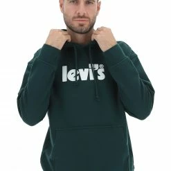Felpa Garzata Levi's 384790112 Con Cappuccio E Logo A Contrasto Centrale In Rilievo