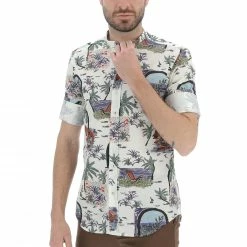 8.9 OTTOPUNTONOVE Camicia Con Scollo Alla Coreana 8.9 In Fantasia Mare All Over