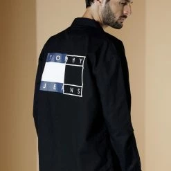 Tommy Hilfiger Jeans Camicia Casual Uomo Tommy Jeans Dm0dm14183 Overshirt Fit Con Logo Sul Retro