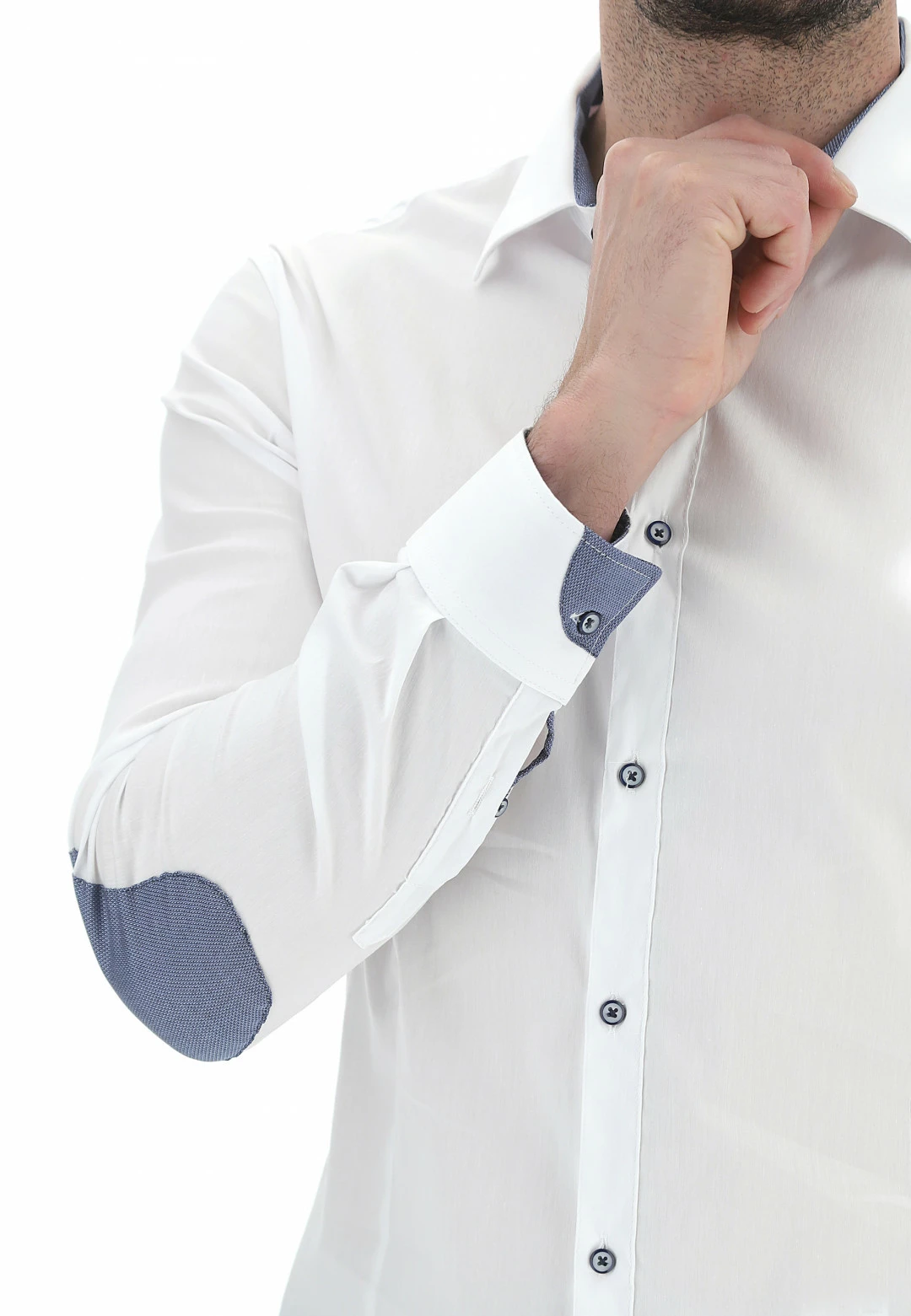 EKS Camicia Tinta Unita Stretch Toppe A Contrasto èks 6 EKS Camicia Tinta Unita Stretch Toppe A Contrasto èks - immagine 4