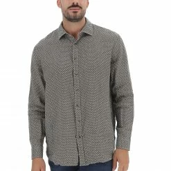 Camicia Uomo Olymp In Lino Con Fantasia All Over