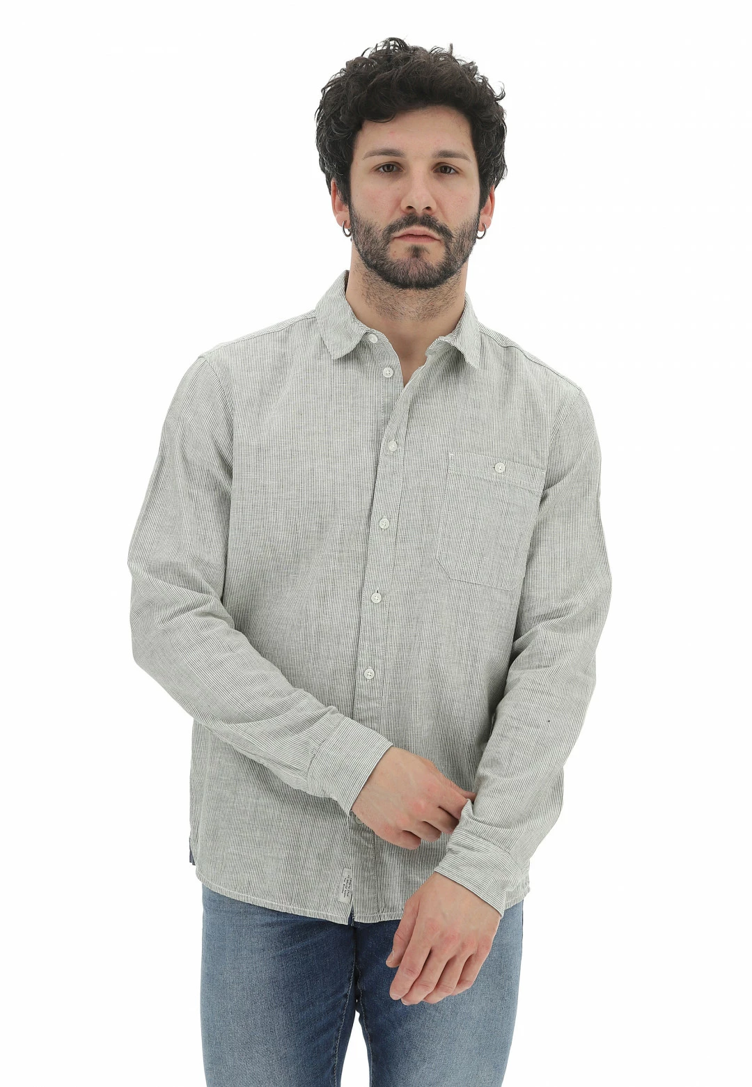 Camicia Blend Uomo Rigata All Over Con Taschino Sul Petto 3 Camicia Blend Uomo Rigata All Over Con Taschino Sul Petto