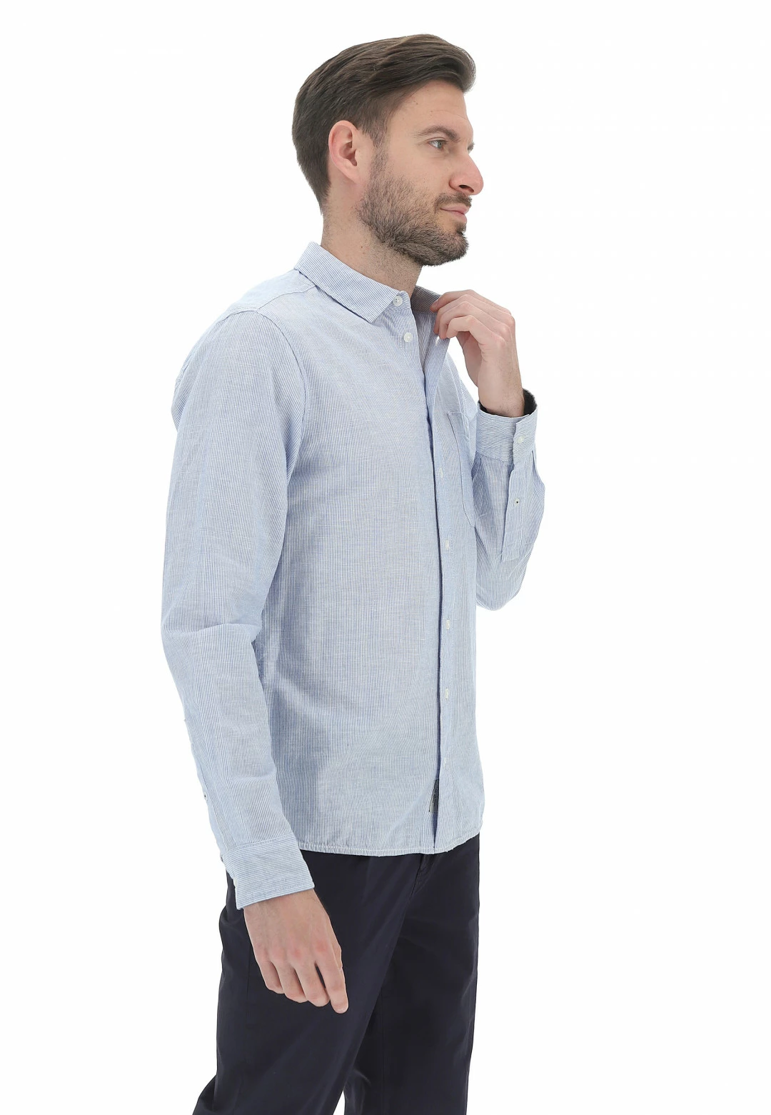 Camicia Blend Uomo Rigata All Over Con Taschino Sul Petto 14 Camicia Blend Uomo Rigata All Over Con Taschino Sul Petto - immagine 12