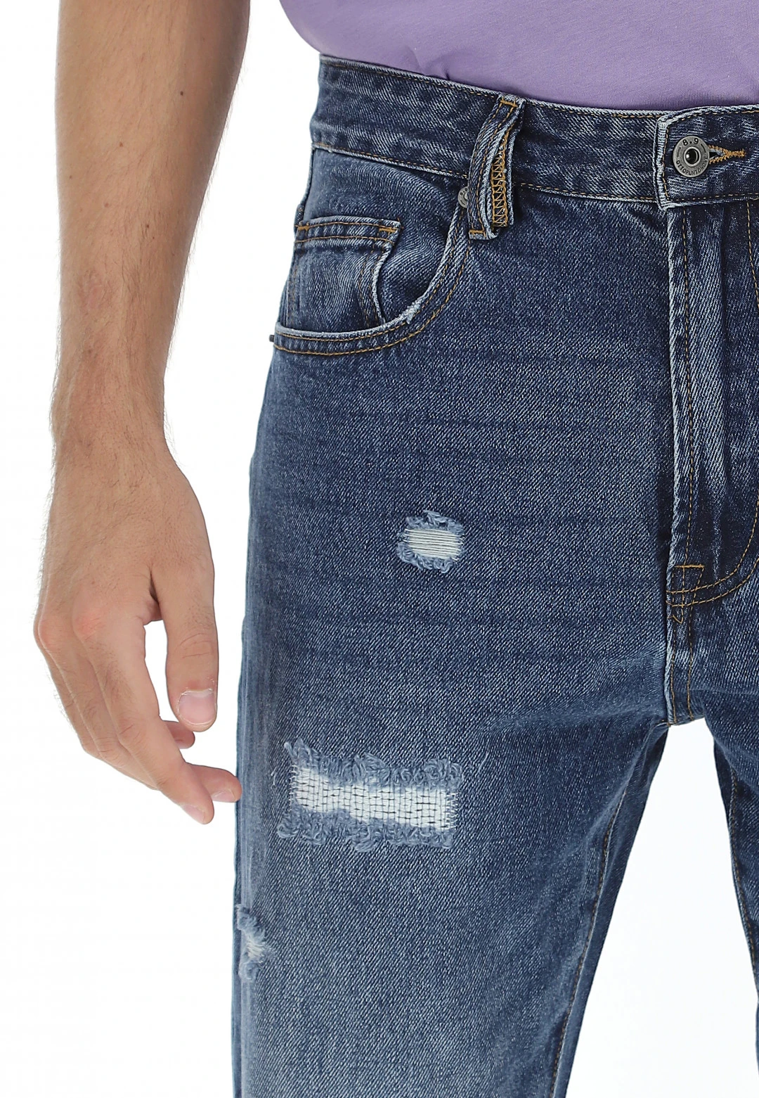 8.9 OTTOPUNTONOVE Pantalone Jeans 8.9 Mod. Wilson In Cotone Loose Fit Con Lavaggio Scuro E Rotture 7 8.9 OTTOPUNTONOVE Pantalone Jeans 8.9 Mod. Wilson In Cotone Loose Fit Con Lavaggio Scuro E Rotture - immagine 5