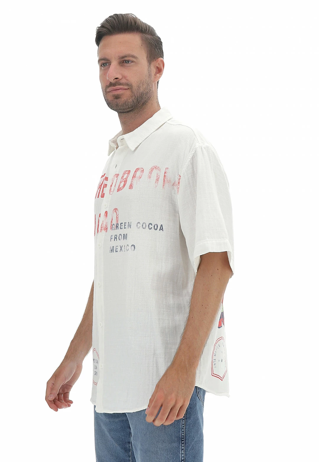 Camicia Maxi Catch Uomo Effetto Lino Con Scritte Sfumate Fronte E Retro 3 Camicia Maxi Catch Uomo Effetto Lino Con Scritte Sfumate Fronte E Retro