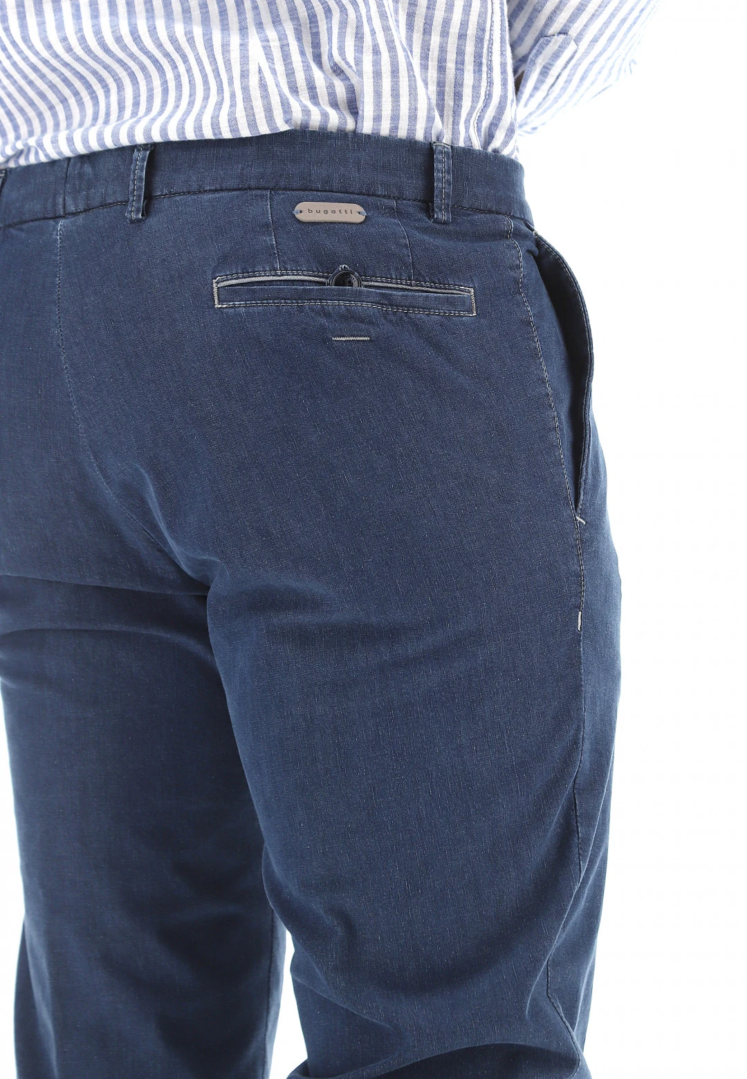 Chinos In Denim Bugatti Stretch Uomo Con Tasche A Filo 6 Chinos In Denim Bugatti Stretch Uomo Con Tasche A Filo - immagine 4