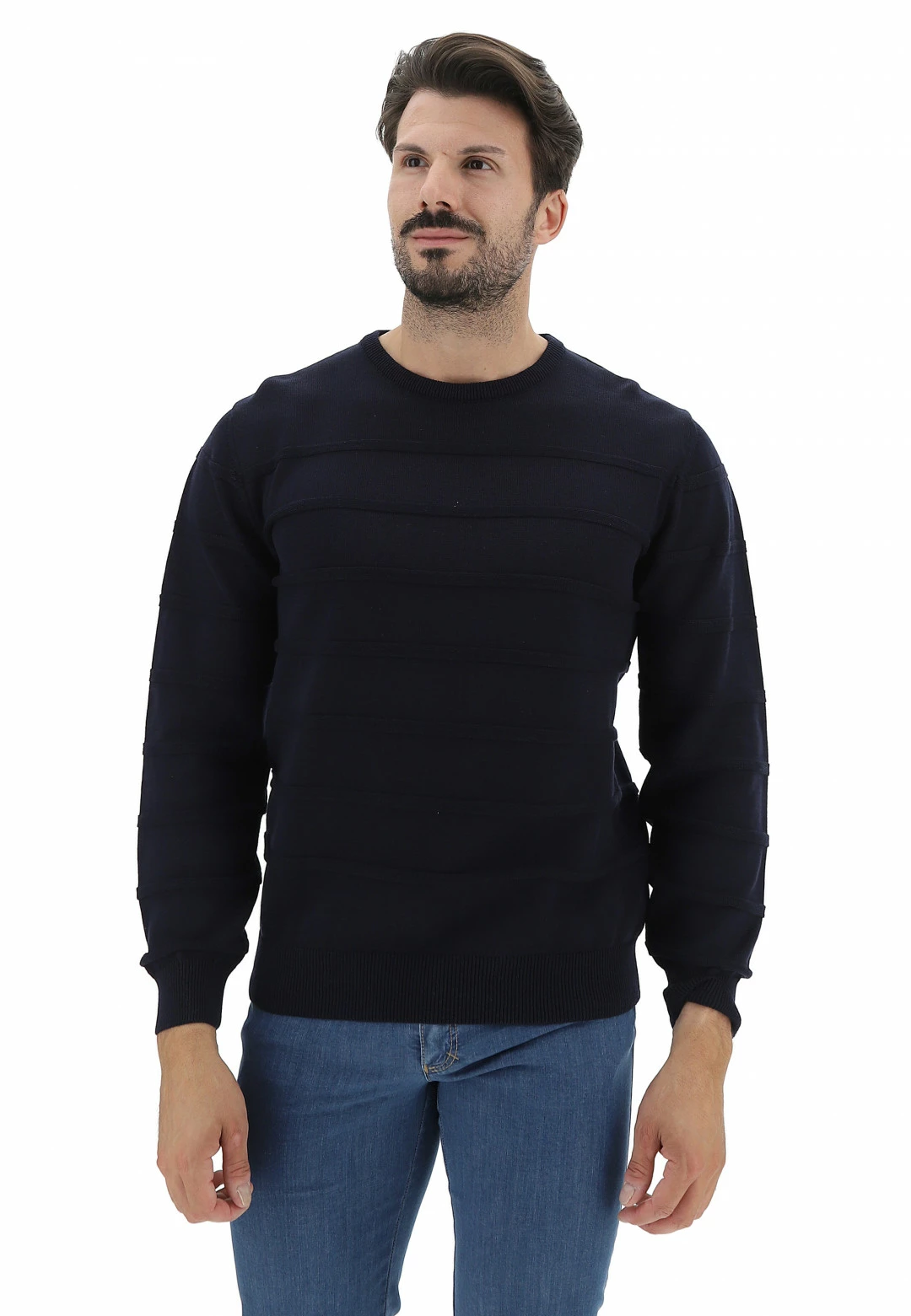 Maglione Girocollo Con Riga Tono Su Tono Blu Salina 3 Maglione Girocollo Con Riga Tono Su Tono Blu Salina