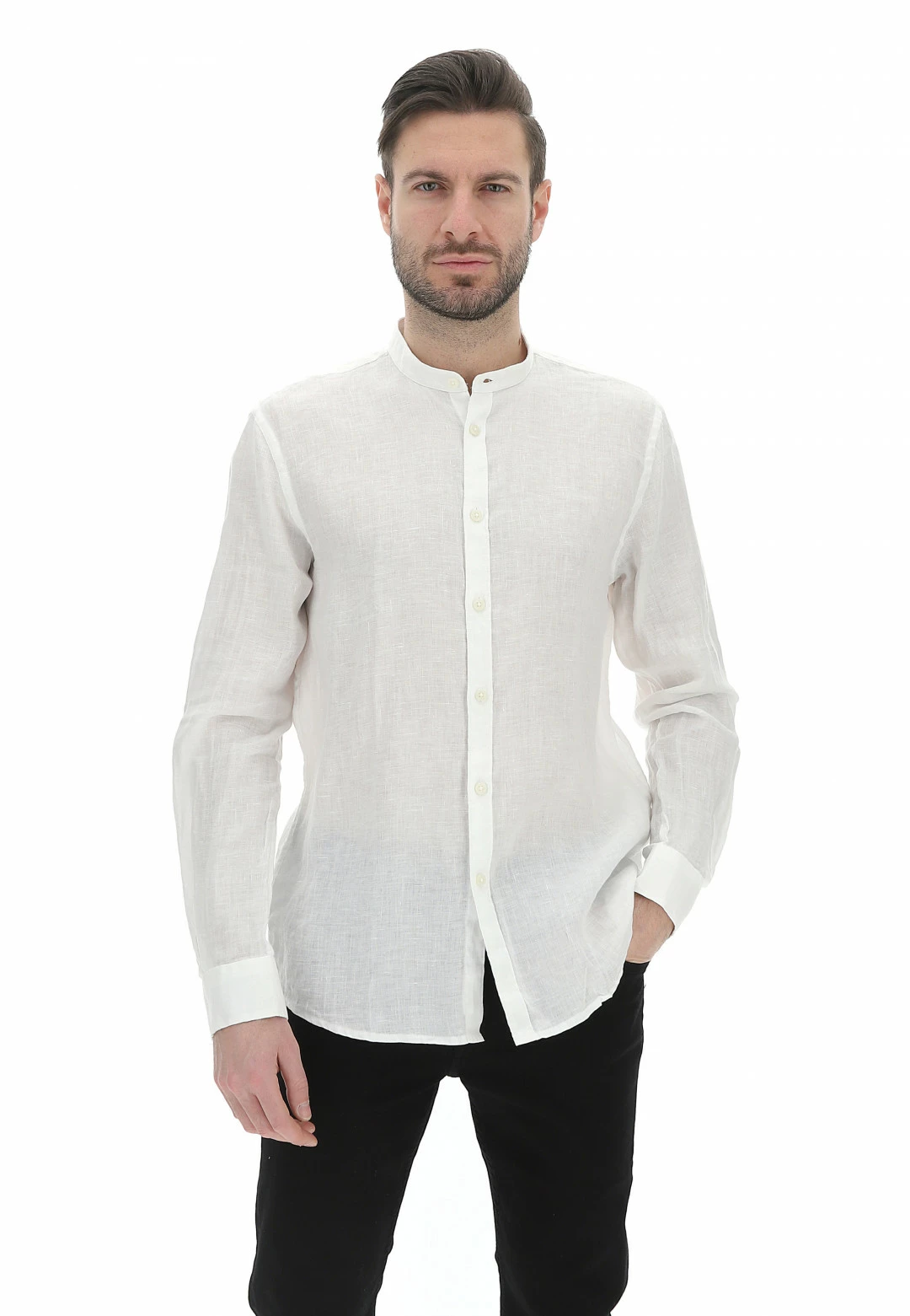 Camicia Age Uomo Con Collo Coreana 100% Lino Tinta Unita 3 Camicia Age Uomo Con Collo Coreana 100% Lino Tinta Unita