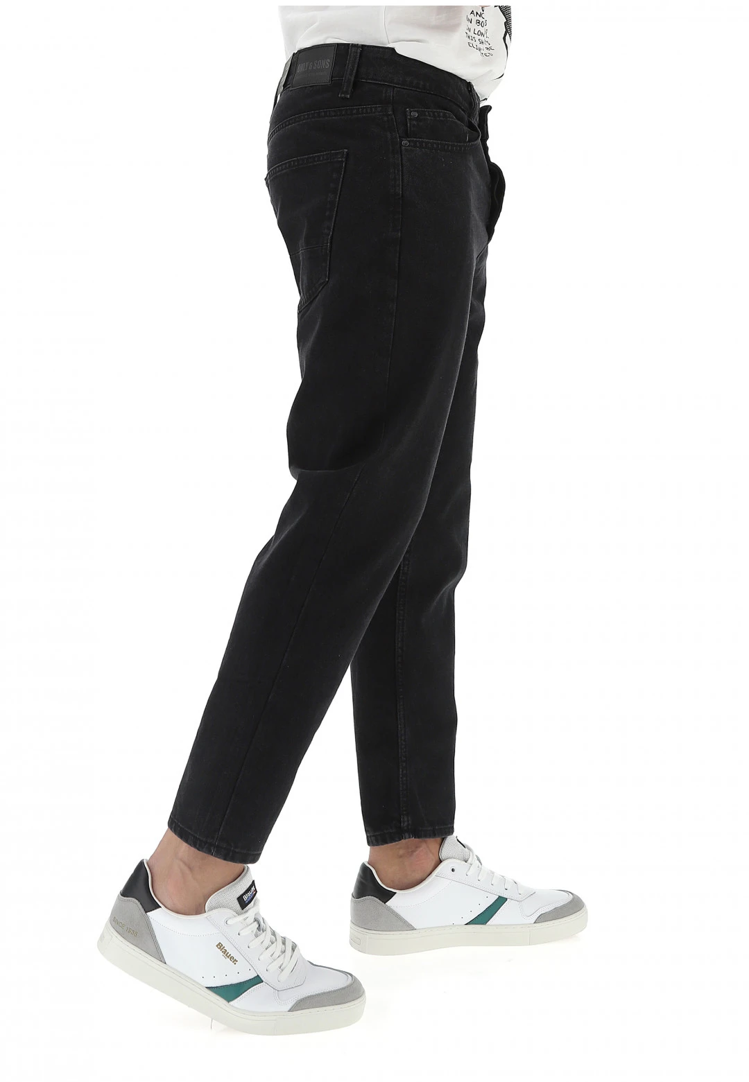 ONLY E SONS Jeans Uomo Only 22022962 Mod. Avi Cropped In Tinta Unita Nero 4 ONLY E SONS Jeans Uomo Only 22022962 Mod. Avi Cropped In Tinta Unita Nero - immagine 2