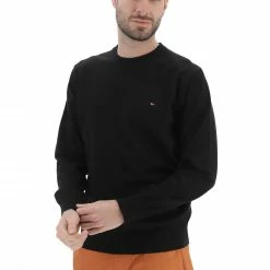 Maglioncino Girocollo Tommy Hilfiger Uomo Tinta Unita Con Logo Piccolo Ricamato