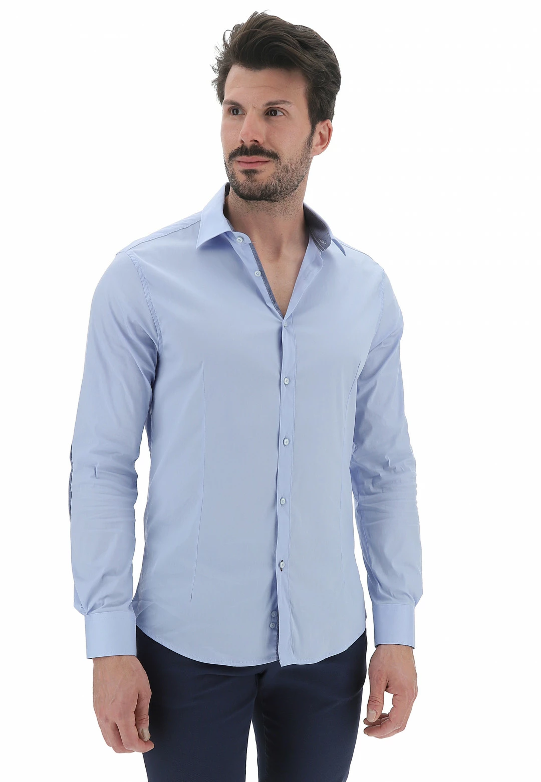 EKS Camicia Tinta Unita Stretch Toppe A Contrasto èks 8 EKS Camicia Tinta Unita Stretch Toppe A Contrasto èks - immagine 6