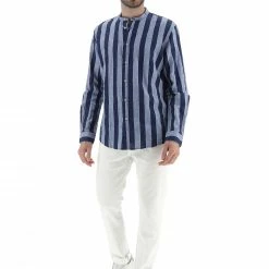8.9 OTTOPUNTONOVE Camicia Coreana 8.9 In Lino E Cotone A Righe Uomo -Lacoste shop b6f9202c6415b815caa19182937562c4