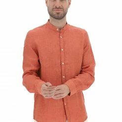 Camicia Uomo Age In Lino Tinta Unita Con Collo Coreana