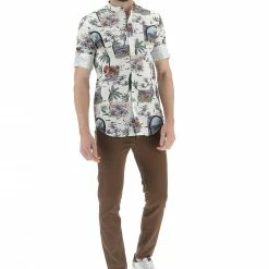 8.9 OTTOPUNTONOVE Camicia Con Scollo Alla Coreana 8.9 In Fantasia Mare All Over -Lacoste shop babaa4bb663c43da8320f5033c695c58