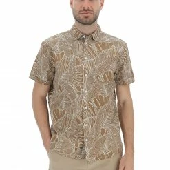 Camicia Blend Manica Corta Fantasia Foglie Uomo