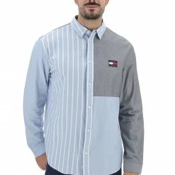 Tommy Hilfiger Jeans Camicia Casual Tommy Hilfiger Dm0dm14106 Modello Oxford In Cotone Con Motivo Patchwork