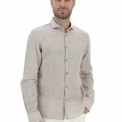 YES.ZEE Camicia Yes Zee Uomo Rigata In Misto Lino E Cotone