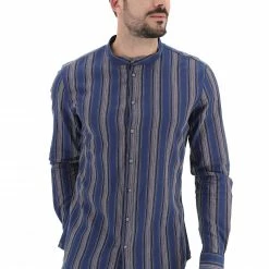 Gaudi Camicia Coreana Misto Lino Rigata Gaudì Regular Fit