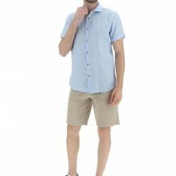 YES.ZEE Camicia In Lino Manica Corta Yes Zee Uomo -Lacoste shop d4357c1cb28adad6b6a540aa695cd8b8