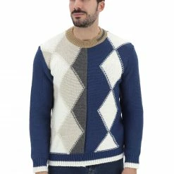 Over-D Maglione Uomo Over D Made In Italy A Rombi Multicolor