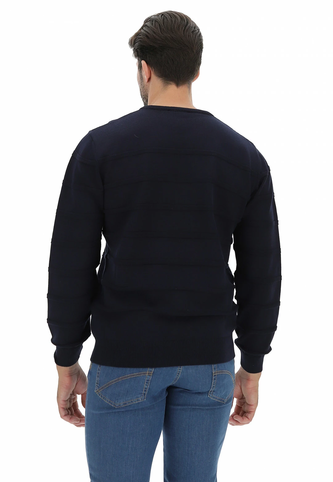 Maglione Girocollo Con Riga Tono Su Tono Blu Salina 5 Maglione Girocollo Con Riga Tono Su Tono Blu Salina - immagine 3