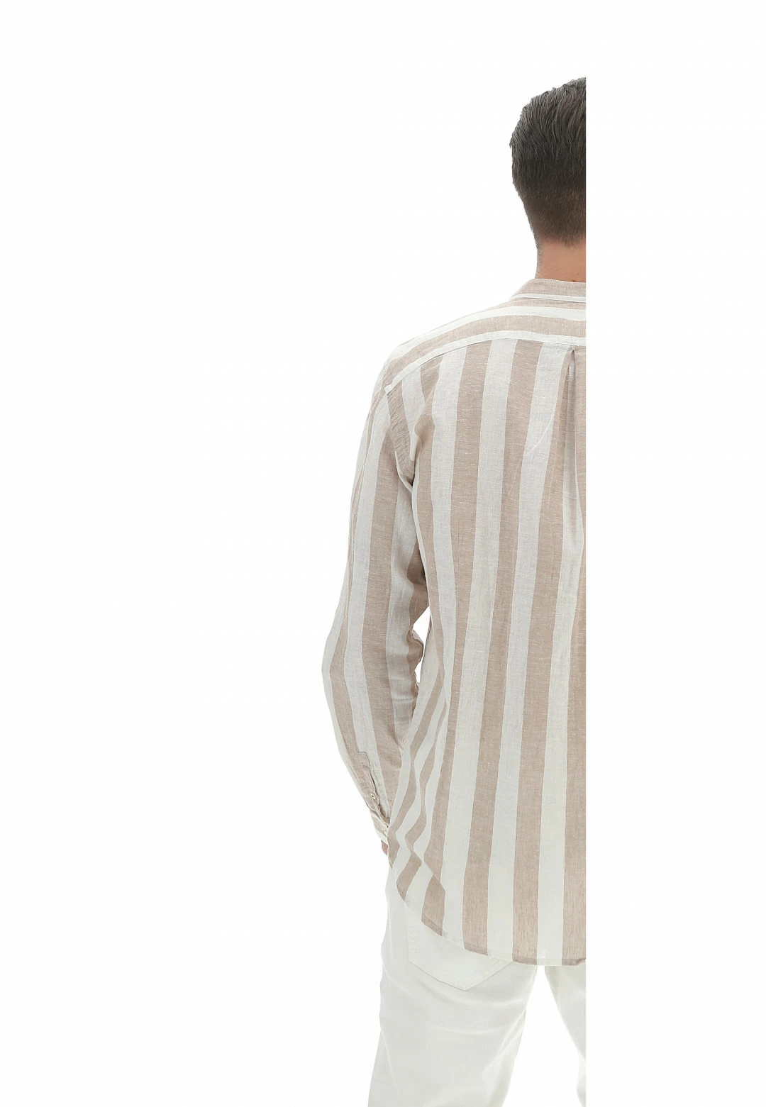 Camicia Coreana Age Uomo Rigata In Misto Lino E Cotone 5 Camicia Coreana Age Uomo Rigata In Misto Lino E Cotone - immagine 3