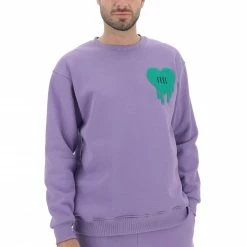 8.9 OTTOPUNTONOVE Felpa Girocollo 8.9 Felpata Con Disegno Ricamato Latterale A Contrasto Made In Italy