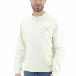 Felpa Girocollo Calvin Klein Uomo In Cotone Tinta Unita Con Logo Sul Petto