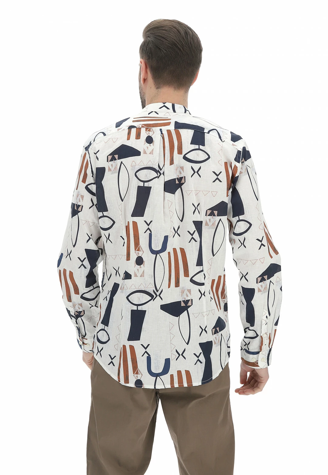 Camicia Coreana Age Uomo In Misto Lino E Cotone Con Fantasia Tribale 5 Camicia Coreana Age Uomo In Misto Lino E Cotone Con Fantasia Tribale - immagine 3