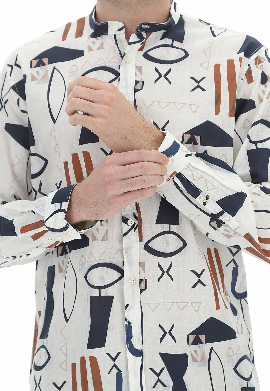 Camicia Coreana Age Uomo In Misto Lino E Cotone Con Fantasia Tribale 7 Camicia Coreana Age Uomo In Misto Lino E Cotone Con Fantasia Tribale - immagine 5