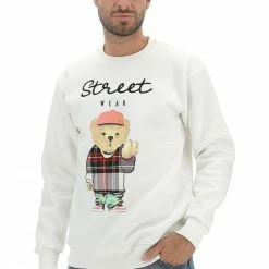 8.9 OTTOPUNTONOVE Felpa 8.9 Girocollo Felpata Made In Italy Con Scritta Ricamata E Stampa Orsetto Frontale