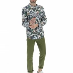 Camicia Con Collo Alla Coreana Markup In Fantasia Foglie All Over -Lacoste shop fbf858416b71b71b58061002e3d39881