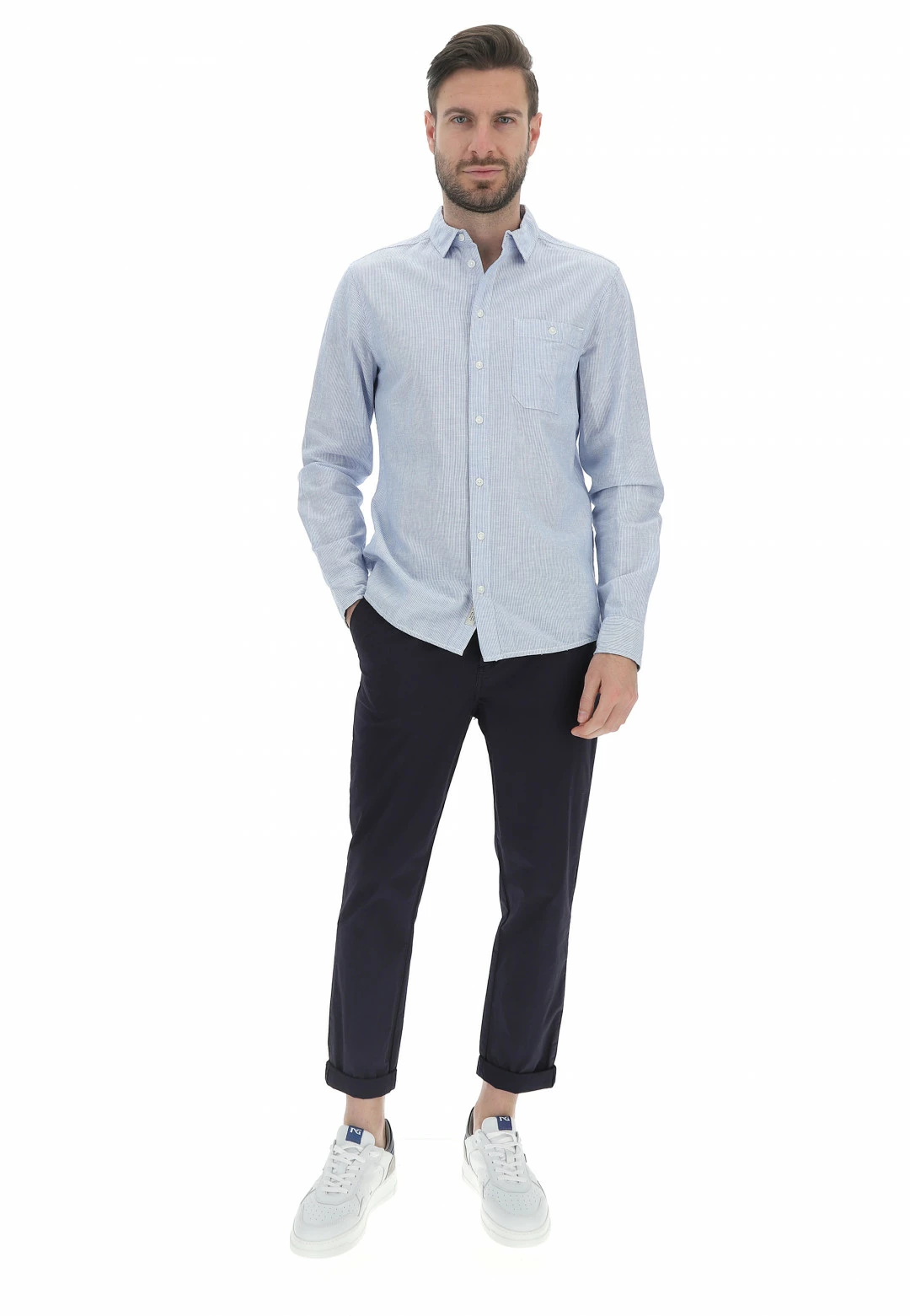 Camicia Blend Uomo Rigata All Over Con Taschino Sul Petto 17 Camicia Blend Uomo Rigata All Over Con Taschino Sul Petto - immagine 15